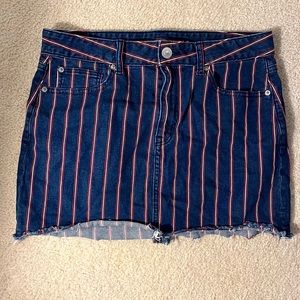 American Eagle Denim Skirt with Red and White Stripes, Size 12